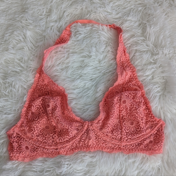 aerie Other - Aerie Unlined Plunge Lace Coral Pink 36B Bran
